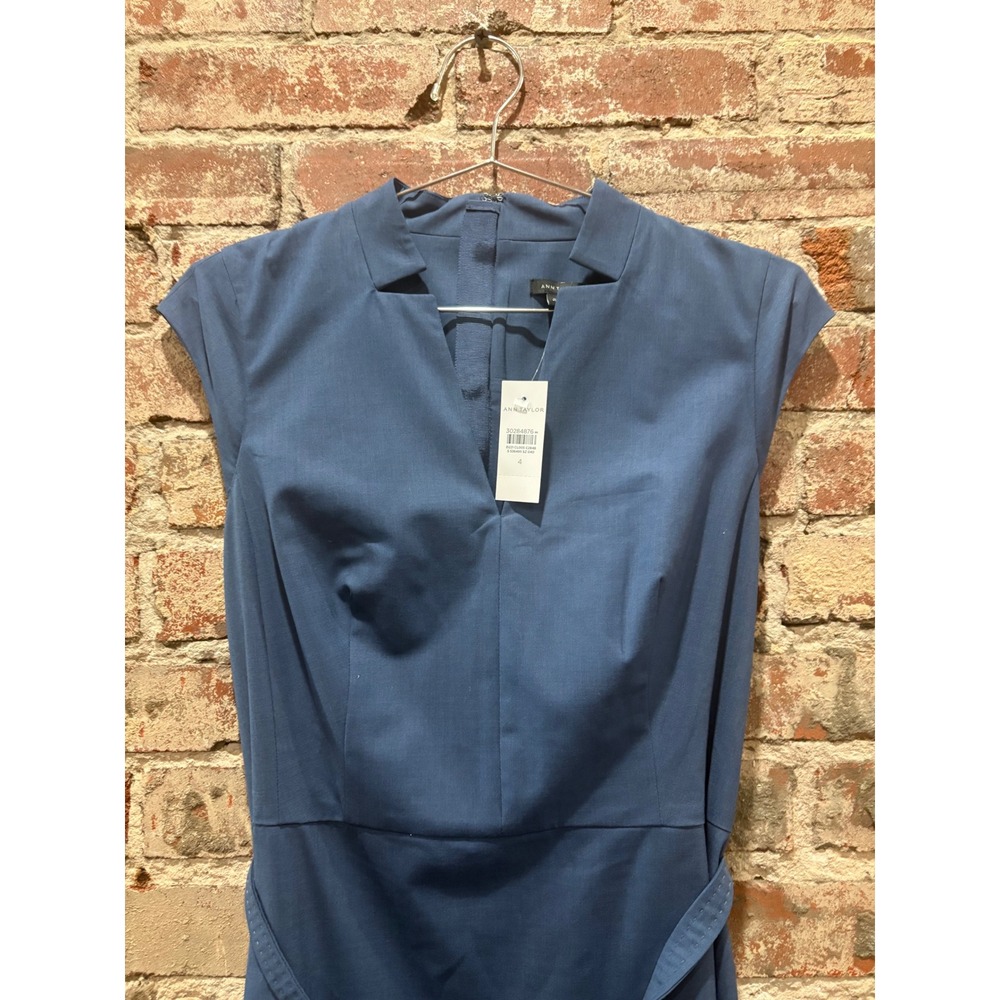 NEW Ann Taylor Belted Doubleweave Sheath Dress Blue Size 4 - Picture 3 of 9